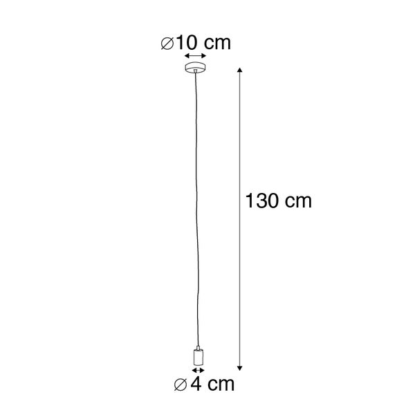 Skizze einer Pendelleuchte mit den Maßen: Durchmesser der Deckenbefestigung 10 cm, Durchmesser des Lampenschirms 4 cm, Länge 130 cm.