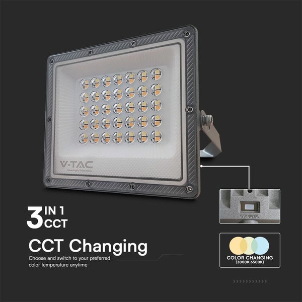 V-TAC VT-44030CCT - LED-Scheinwerfer - CCT-Serie - IP65 - Gehäuse in Grau - 30 Watt - 2350 Lumen -