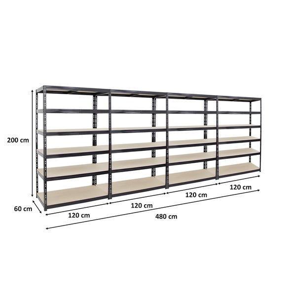 PROREGAL Mega Deal 4x Schwerlastregal Giant Tiger HxBxT 200 x 120 x 60 cm Fachlast 265 kg 6-Ebenen Schwarz