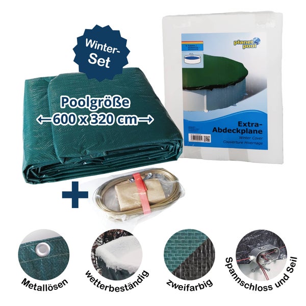 Abdeckplane für 600x320cm Acht-/Oval Pools und Schwimmbecken - 160<br />g/m² extra Winterschutz und Ganzjahresabdeckung