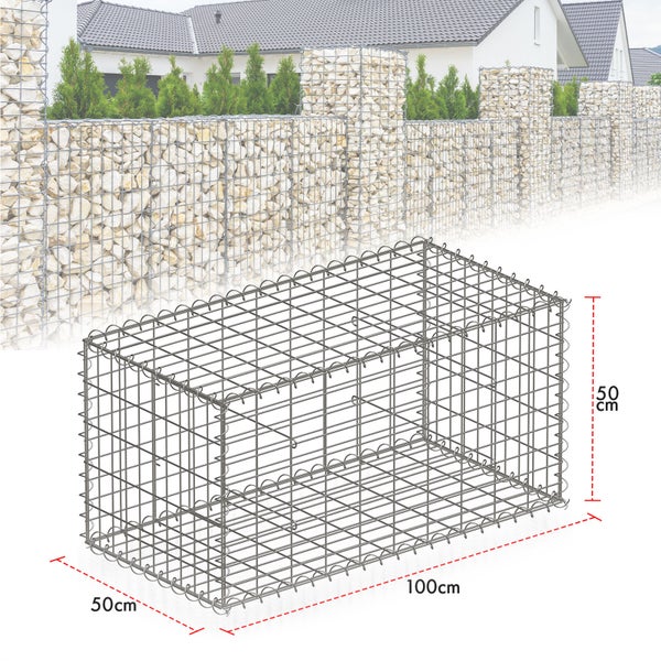 FLOORDIREKT Gabionenkorb Lenox -Steinkorb Zaun Sichtschutz Verzinkt 100 x 50 x 50 cm