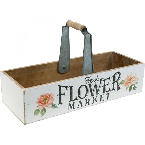 Blumenkasten mit Aufschrift Fresh Flower Market und Tragegriff