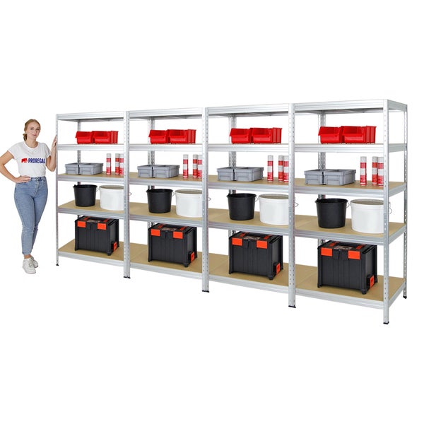 PROREGAL Mega Deal 4x Schwerlastregal Rivet HxBxT 180 x 90 x 60 cm Fachlast 250 kg Verzinkt