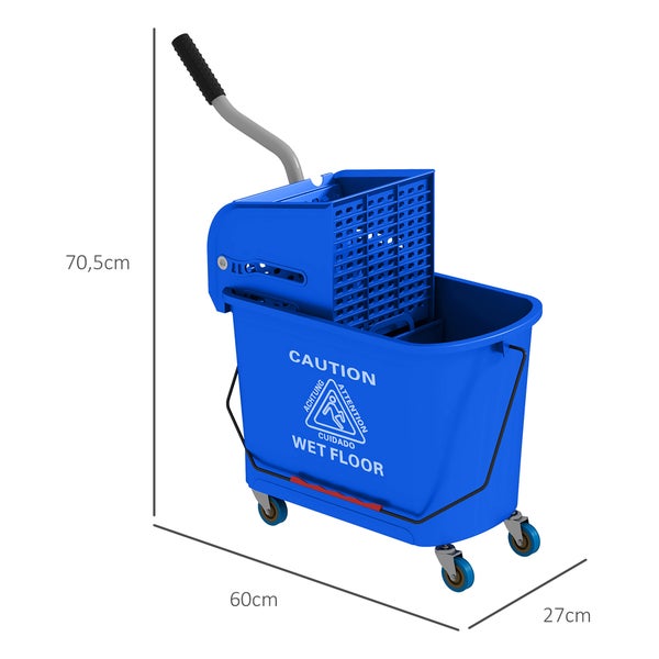 HOMCOM Putzwagen Reinigungswagen mit Wischmopp Presse 20 L Eimer mit Trennwand für Gebäudereinigung Hotel Blau