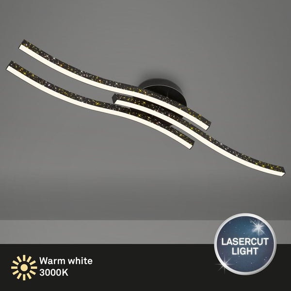 Briloner Leuchten REY - Wand-& Deckenleuchte - 3718035 - Glitzereffekt durch Laserlochoptik - 19W ? 2100 lm - Warmweiß 3000K - 80,5 x 15 x 10 cm
