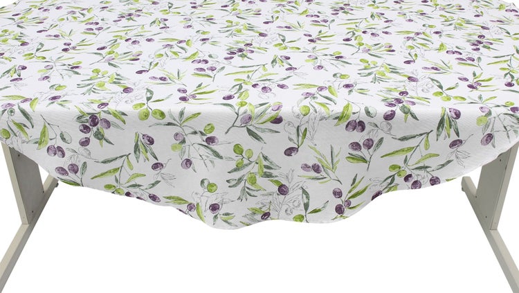 Tischdecke mit Olivenmuster auf einem Tisch