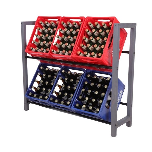 PROREGAL Getränkekistenregal HUNSRÜCK HxBxT 95x112x32cm 6 Kisten auf 2 Ebenen Massives Kiefernholz Grau geölt