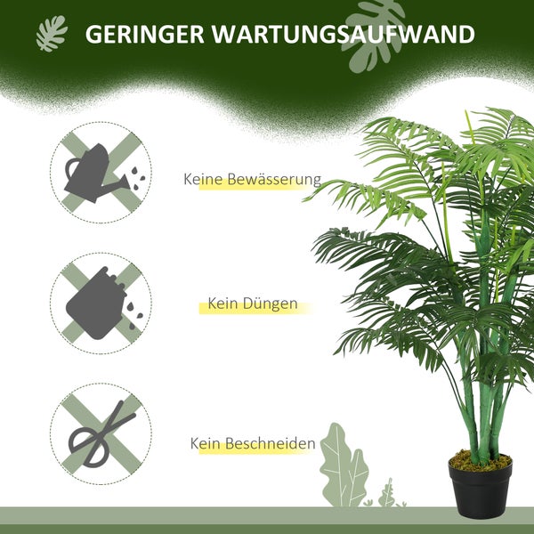 Künstliche Palme im Topf mit geringem Wartungsaufwand: kein Gießen, kein Düngen und kein Beschneiden.