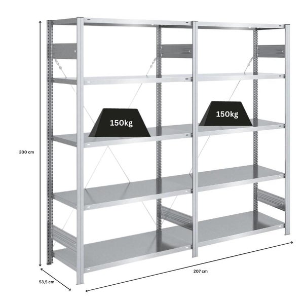 PROREGAL Schwerlastregal Silver Mamba Made In Germany  HxBxT 200 x 200 x 50 cm 5 Ebenen Je 150 kg Fachlast  Verzinkt