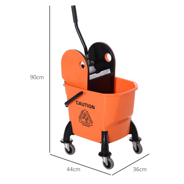 HOMCOM Putzwagen Reinigungswagen mit Wringer 26 Liter Putzeimer Fahreimer Wischwagen, Haken für Mopp Haushaltswagen mit 4 Rollen Orange