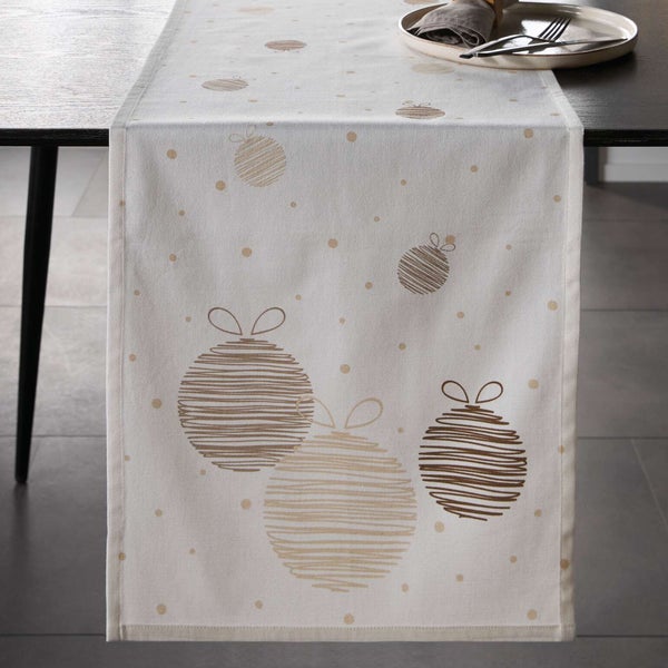 FRANK FLECHTWAREN | Tischläufer Christbaumkugeln, 40 x 140 cm, BAUMWOLLE, POLYESTER