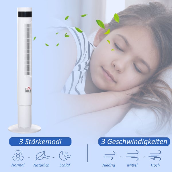 Turmventilator mit einer Höhe von 110 Zentimetern und einer Breite von 30 Zentimetern