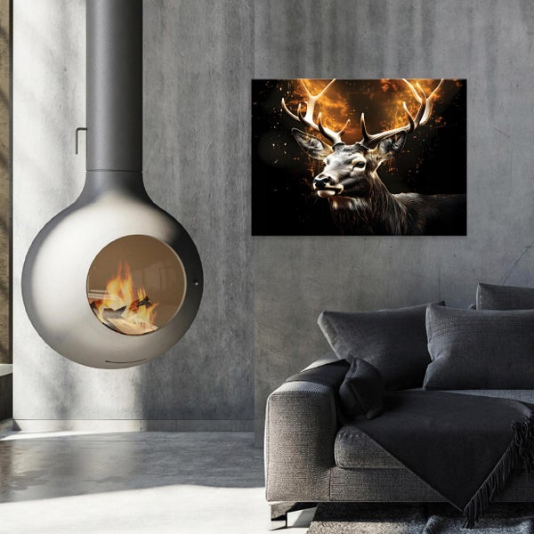 Bilder Hirsch Abstarkt schwarz Leinwandbild Wohnzimmer 120X80 cm
