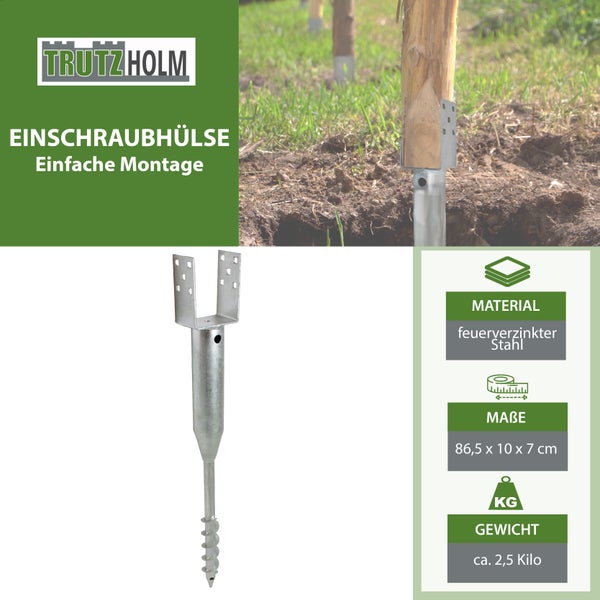 Einschraubhülse aus feuerverzinktem Stahl, circa 86,5 x 10 x 7 Zentimeter, Gewicht circa 2,5 Kilogramm