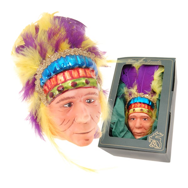 Indianerkopf Bright & Colorful Xmas, regenbogenfarbig, 8cm, 1 Stck., Weihnachtsbaumkugeln, Christbaumschmuck, Weihnachtsbaumanhänger