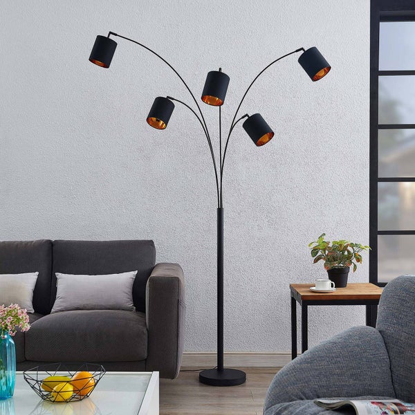 Lindby Stehlampe (Bogenleuchte) Abiram (Modern) in Schwarz aus Metall (5 flammig, E14) - Textil Stehleuchte Floor Lamp Standleuchte Wohnzimmerlampe Wohnzimmerleuchte