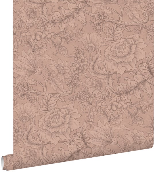 ESTAhome Tapete Blumenmuster Terrakottarosa - 50 x 900 cm - 139794