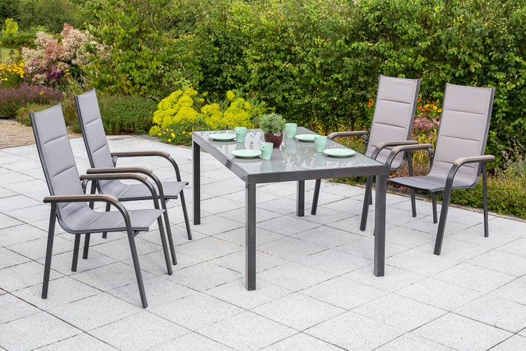Trivero Gartenmöbelset 5tlg., Stapelsessel, Tisch 150 x 90 cm