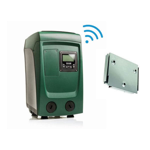 DAB Logo. Hauswasserwerk mit Funkverbindung und Montageplatte.