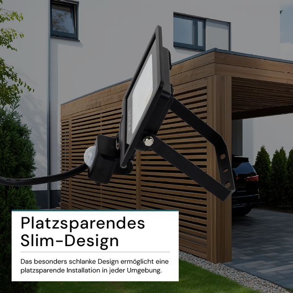 LUXULA LED Außenstrahler mit Bewegungsmelder 20W Strahler 4000K Neutralweiß 2000lm Fluter Schwarz IP65