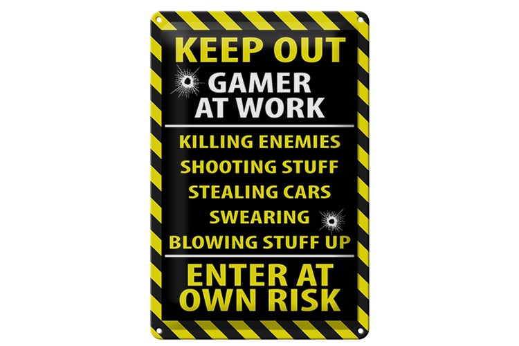Blechschild Spruch 20x30cm keep out gamer at work own risk