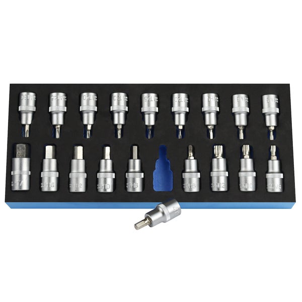 PROREGAL Werkzeug Satz Werkstattwagen Cheetah Innensechskant Innensechsrund 1/2 19 Teile mit Schaumstoff Schubladeneinlage HxBxT 4,6 x 34 x 12,5 cm
