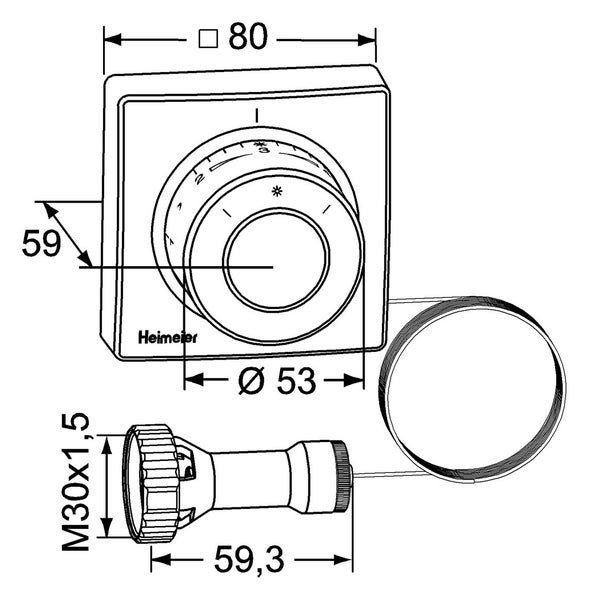 HEIMEIER Thermostat-Kopf F mit Ferneinsteller und 2 m Kapillarrohr, Anschluss M30 x 1,5, 2802-00.500