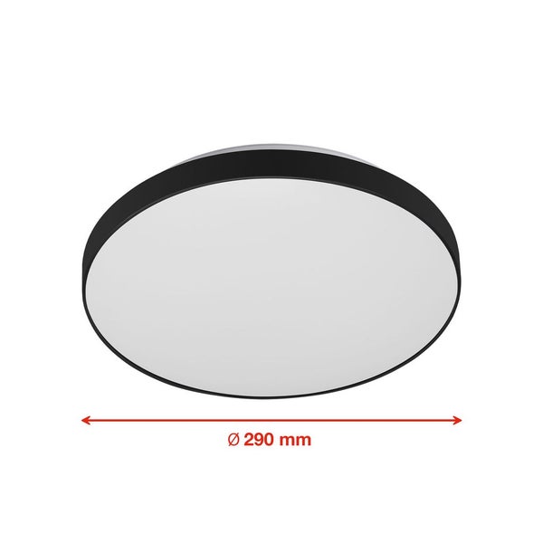 Runde Deckenleuchte in Schwarz mit einem Durchmesser von 290 Millimetern.
