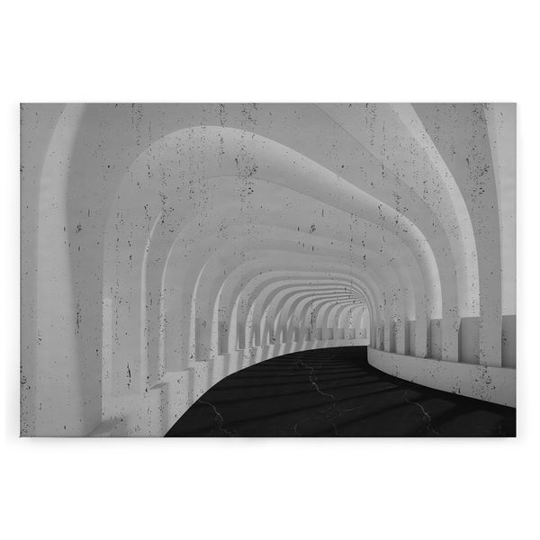 Wandbild mit abstraktem Tunnelmotiv in Betonoptik mit gewölbten Stützpfeilern und perspektivischer Tiefenwirkung für eine moderne Raumgestaltung.