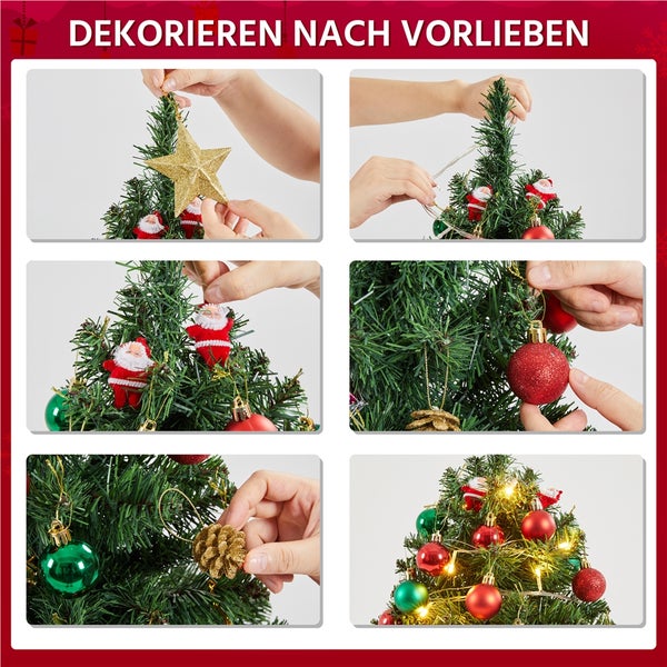 Collage zur Dekoration eines Weihnachtsbaums mit Christbaumschmuck