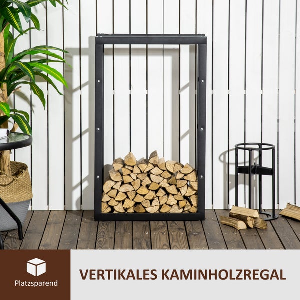 HOMCOM Kaminholzregal, Kaminholzständer, für Innen und Außen, 60 x 25 x 100 cm, Metall, Schwarz