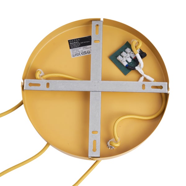 Unterseite einer Pendelleuchte mit Halterung und Verkabelung