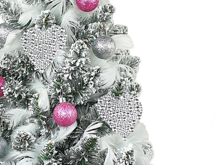 Geschmückter künstlicher Weihnachtsbaum PERLENHERZ 60 cm mit LED-BELEUCHTUNG IM TOPF