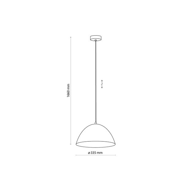 Technische Zeichnung einer Pendelleuchte mit den Maßen 1660 mm Höhe und 335 mm Durchmesser