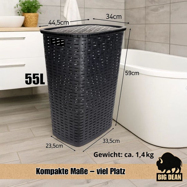 Wäschekorb aus Kunststoff mit Deckel, 55 Liter Fassungsvermögen