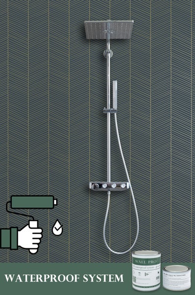 Duschsystem mit Wandbeschichtung und wasserfester Farbe