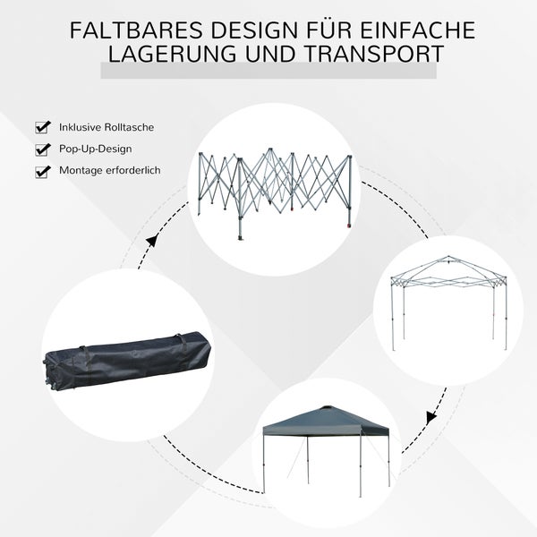 Outsunny Pavillon ca. 3x3m, wasserdicht Stabil Winterfest Pop-up Faltpavillon, UV Schutz, Faltbar Partyzelt, Gartenzelt mit Tasche, Gartenpavillon für Camping Garten, Dunkelgrau