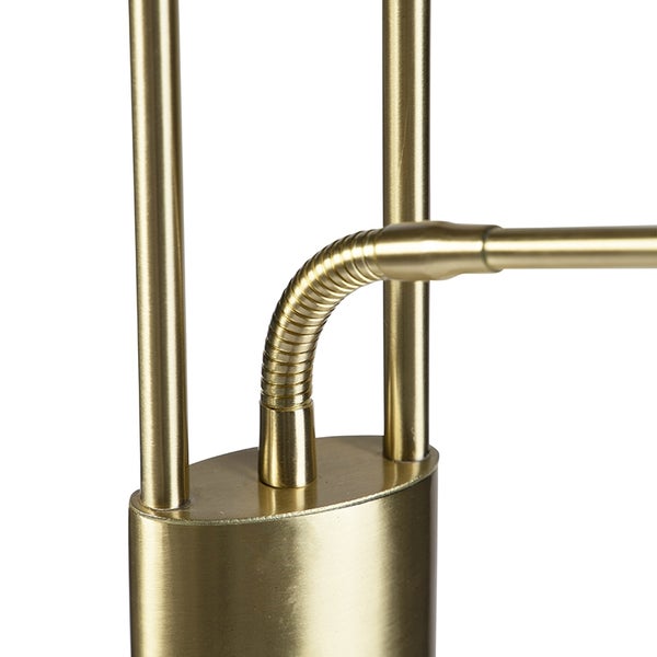 Detailaufnahme einer goldenen Lampe mit flexiblem Arm für variable Beleuchtung