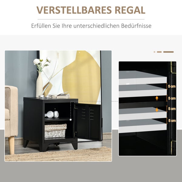 HOMCOM Nachttisch Nachtschrank Schlafzimmer Beistelltisch mit verstellbarem Regal Tür Nachtkommode Industriedesign, 50 x 40 x 47,5 cm, Metall, Schwarz