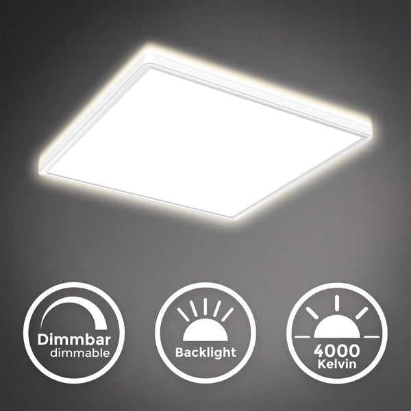LED Panel 42x42 cm - 22W, 3000lm, dimmbar, flach, backlight, neutralweiß, weiß