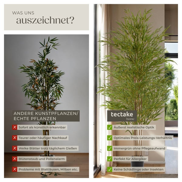 Vergleich von Kunstpflanzen: Tectake Kunstpflanze im Innenraum mit Vorteilen für Allergiker und realistischer Optik.