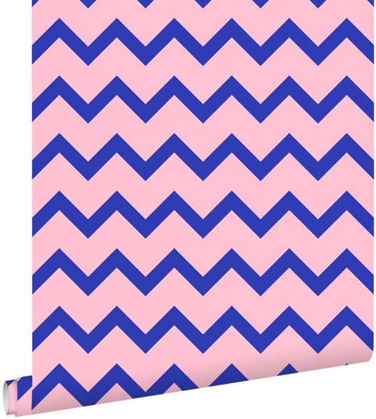 ESTAhome Tapete Zickzack-Motiv Blau und Rosa - 50 x 900 cm - 131485