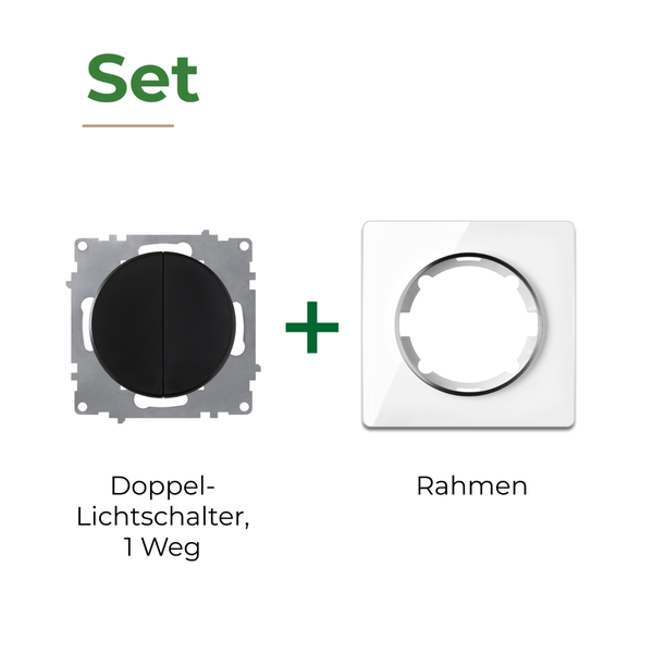 Set aus Doppellichtschalter und Abdeckrahmen für die Elektroinstallation