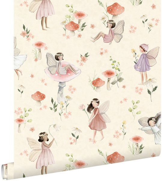 ESTAhome Tapete Elfen Rosa und Beige - 50 x 900 cm - 131342