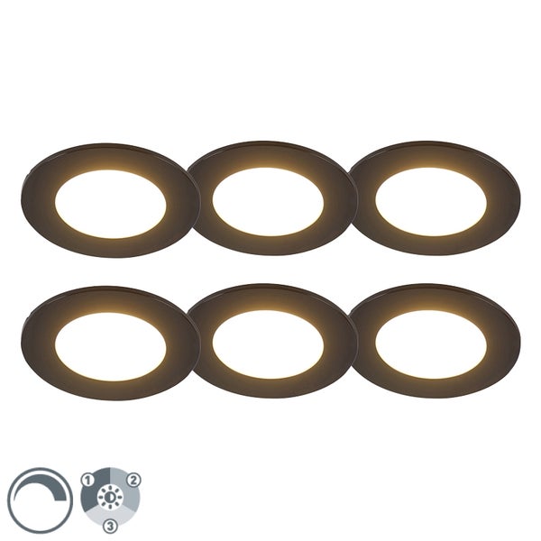 6er Set Einbaustrahler schwarz inkl. LED 3-Stufen dimmbar IP65 - Blanca