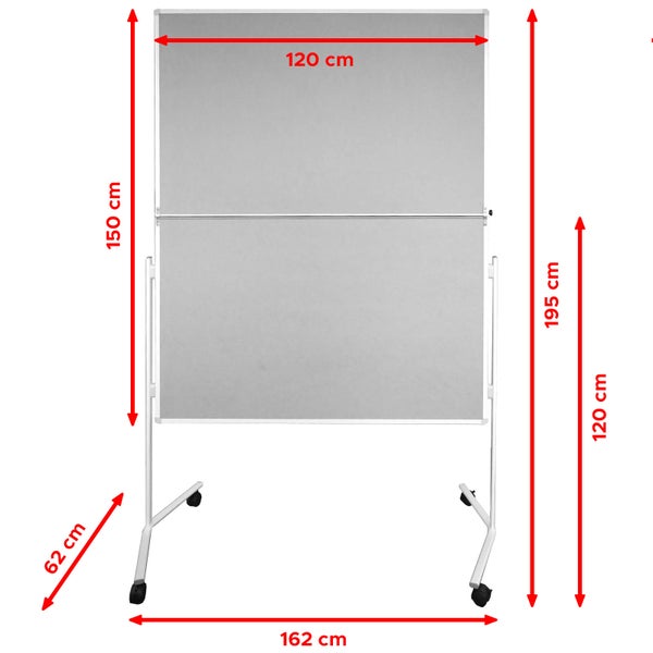 Moderationstafel FOLD - klappbare Metaplanwand mit Filz-Oberfläche - mobil dank Rollen - beidseitig nutzbar - Filz-Moderationswand 120x150 cm - Grau