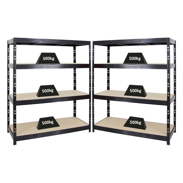 PROREGAL Mega Deal 2x Profi Schwerlastregal Rhino HxBxT 180 x 160 x 60 cm 4 Spanplatten-Ebenen 8mm Fachlast 500 kg Schwarz