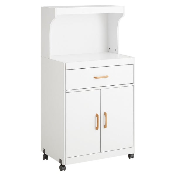 Weißer Küchenschrank mit Schublade, Regalen und Türen auf Rollen