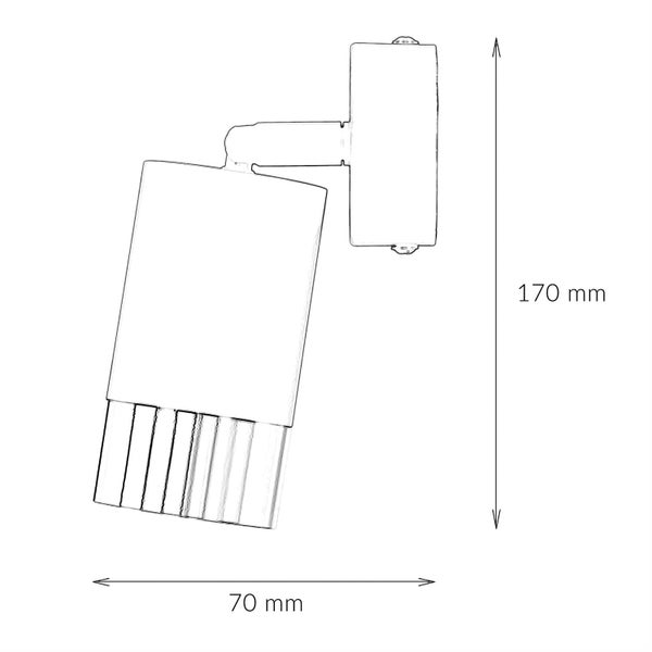 Technische Zeichnung eines Strahlers mit den Maßen 170 mm Höhe und 70 mm Breite.