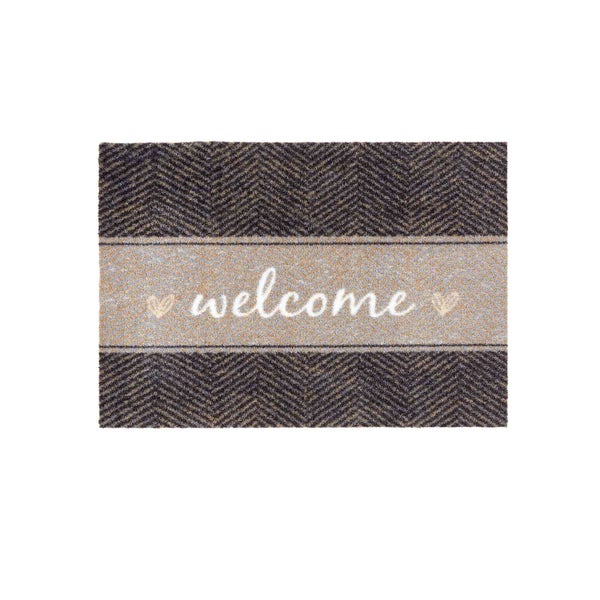 Fußmatte mit Willkommensaufschrift und Fischgrätenmuster